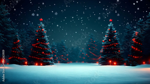 Snowy forest with decorated...