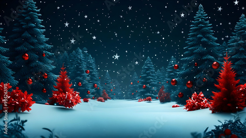 Snowy forest with red Chris...