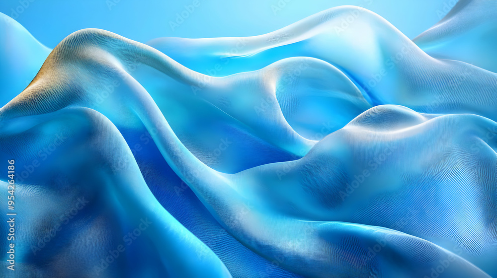 Obraz premium Soft blue silk fabric with elegant waves.