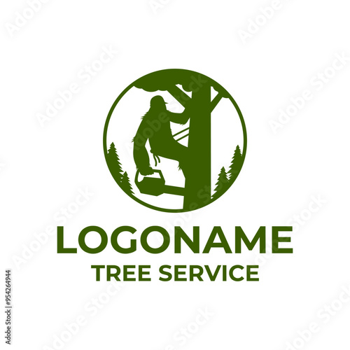 tree service logo template, bigfoot cutting tree logo