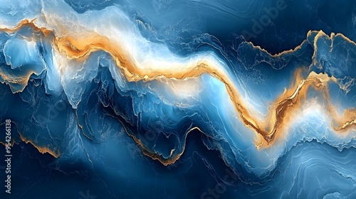 Blue Gold Marble Sea Background for Luxury Brand Promotion