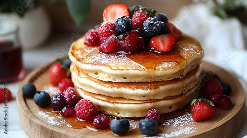 Stack of golden pancakes wi...
