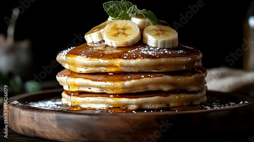 Stack of golden pancakes wi...