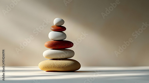 Stacked stones with a beige...