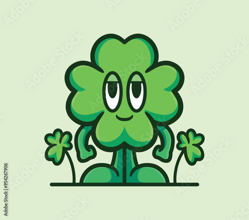 Smiling Cartoon Clover Character - Cute and Lucky Four-Leaf Clover Illustration