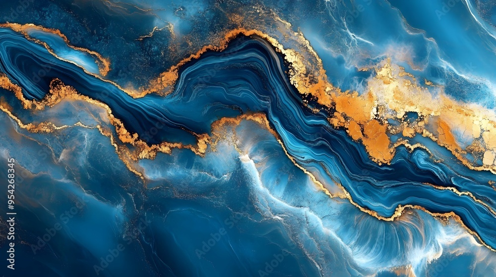 Blue Gold Marble Sea Concept for Luxury Brand Marketing