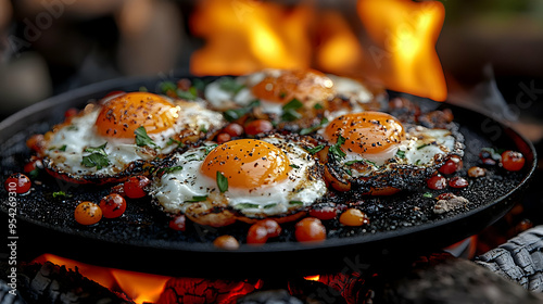 Sunny-side up eggs cooked o...