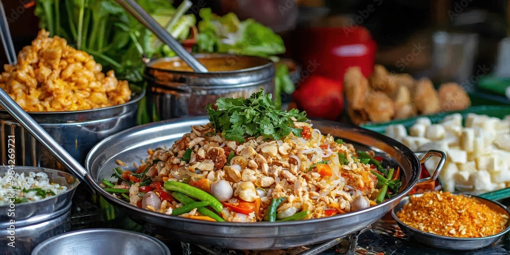 Delicious Asian Stir Fry with Chicken Vegetables and Noodles in a Wok Delicious Asian Stir Fry with Chicken Vegetables and Noodles in a Wok