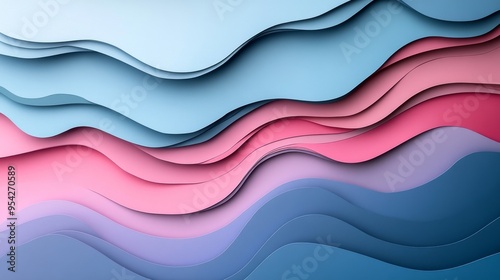 Abstract Pattern of Wavy Layers in Blue and Pink Tones