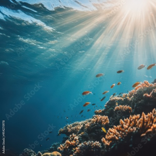 Underwater Sunlight Rays Coral Reef Fish