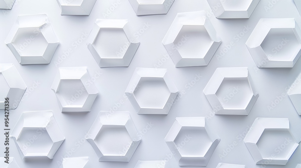 A pattern of hexagonal white shapes arranged on a light background. A pattern of hexagonal white shapes arranged on a light background.