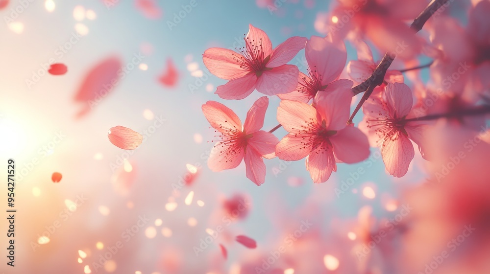 Delicate Pink Cherry Blossoms Against a Softly Blurred Sky Delicate Pink Cherry Blossoms Against a Softly Blurred Sky