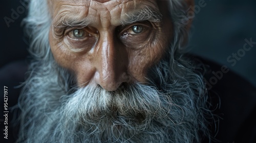 Elderly Jewish Man with Long Beard in Portrait