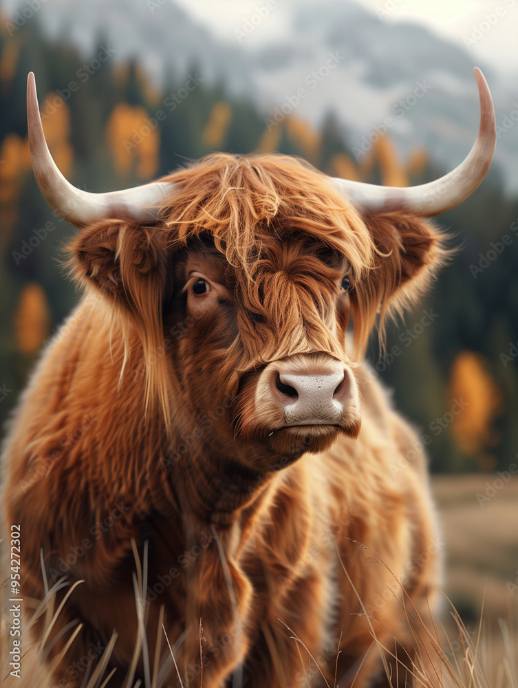 Highland Cow in Rural Scotland, Scottish Highland Cattle, Bos taurus Highland Cow in Rural Scotland, Scottish Highland Cattle, Bos taurus