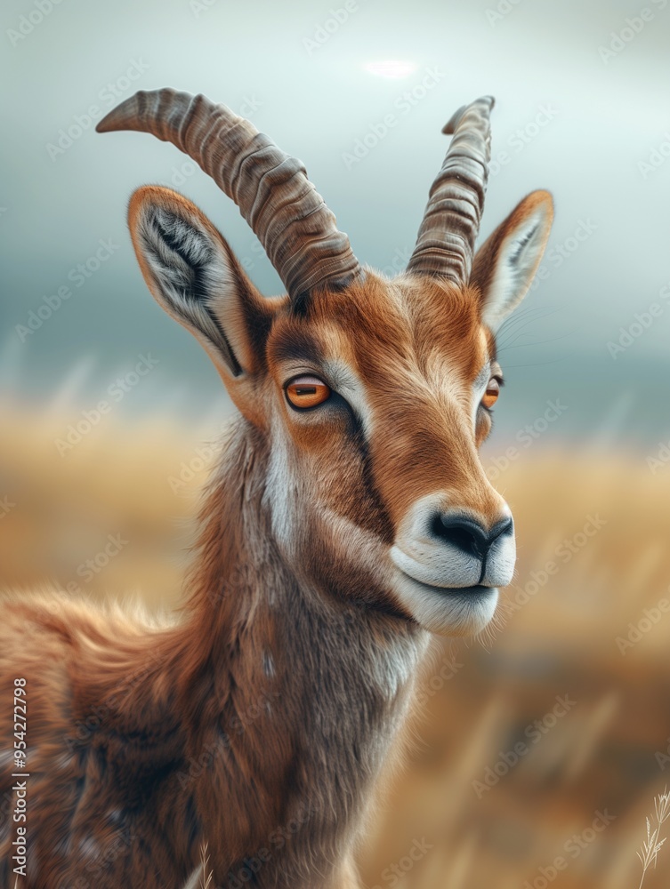 Ibex in Forest, Capra ibex, Wild Mountain Goat Close up Ibex in Forest, Capra ibex, Wild Mountain Goat Close up