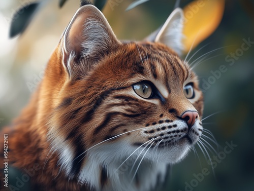 Detailed Close Up of Marbled Cat, Pardofelis marmorata, in Natural Habitat photo