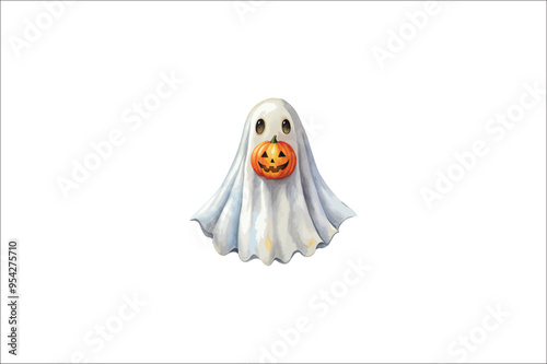 Cute Ghosts Vector, Spooky Season, Halloween, 
Cute Ghosts with pumpkin Vector.cute cartoon ghost set on white background.