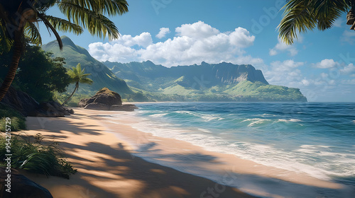 Tropical beach with lush ve...