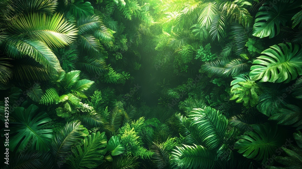 Tropical Rainforest Lush Green Leaves Natural Background Tropical Rainforest Lush Green Leaves Natural Background