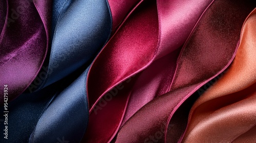 Close-Up of Colorful Satin Ribbons Curving and Intertwining photo