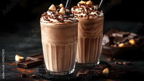 Two chocolate milkshakes wi...