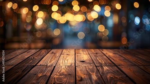 Vintage Brown Wooden Table with Night Light Bokeh Background for Product Display - Vintage Tone