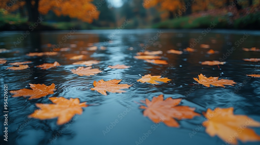 Autumn Leaves Floating in a Stream Autumn Leaves Floating in a Stream