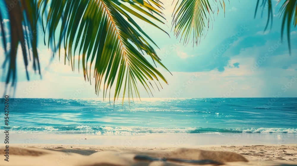 Beautiful sea view and palm leaves. Tropical landscape for luxury travel and vacation background. Beautiful sea view and palm leaves. Tropical landscape for luxury travel and vacation background.