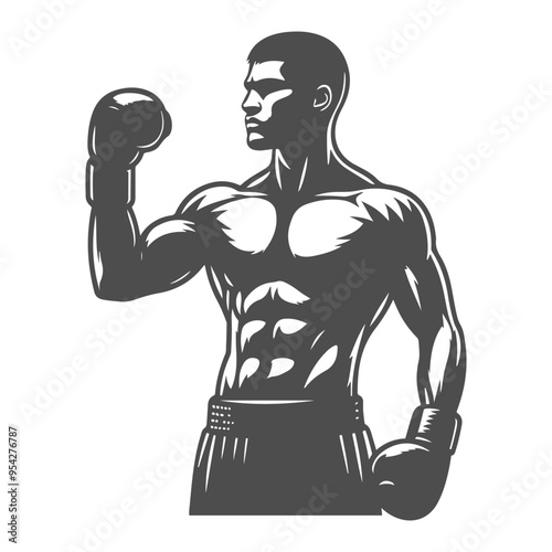 Boxer silhouette. Black Vector Icon on white background.