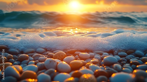 Sunset Seafoam and Smooth Stones Beach