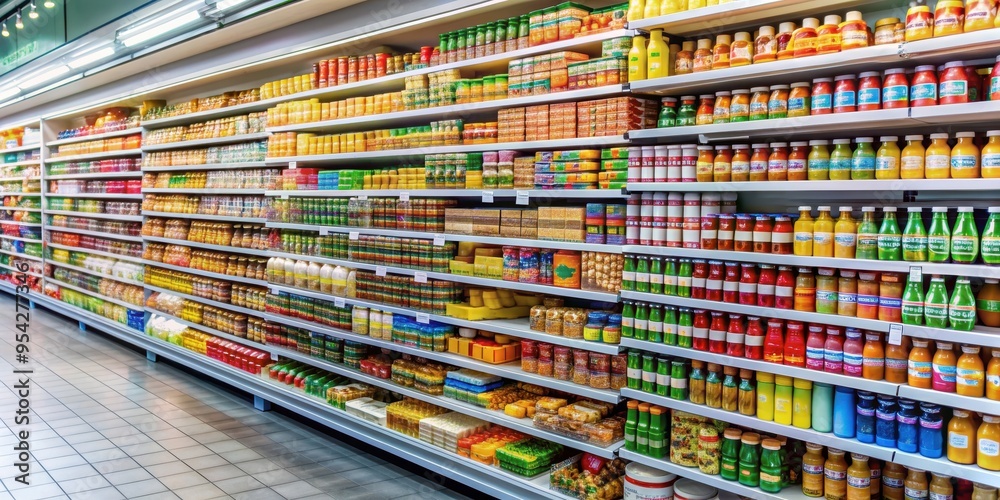 A diverse selection of products on shelves at a supermarket, groceries, shopping, variety, consumerism, retail, food A diverse selection of products on shelves at a supermarket, groceries, shopping, variety, consumerism, retail, food