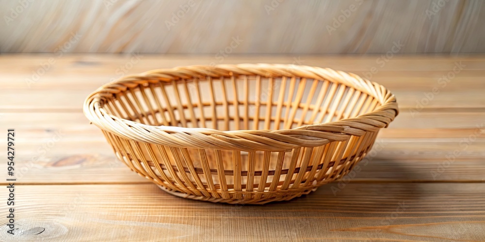 Empty bamboo basket symbolizing sustainability in modern household setting Empty bamboo basket symbolizing sustainability in modern household setting
