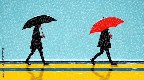 Two people walking in the r...