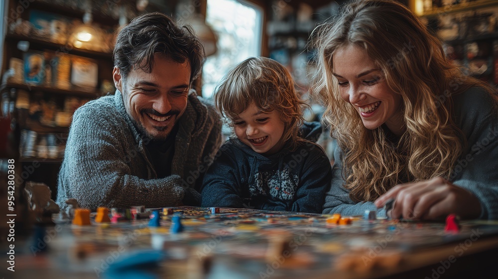 Fototapeta premium Happy Family Playing Board Game Together at Home