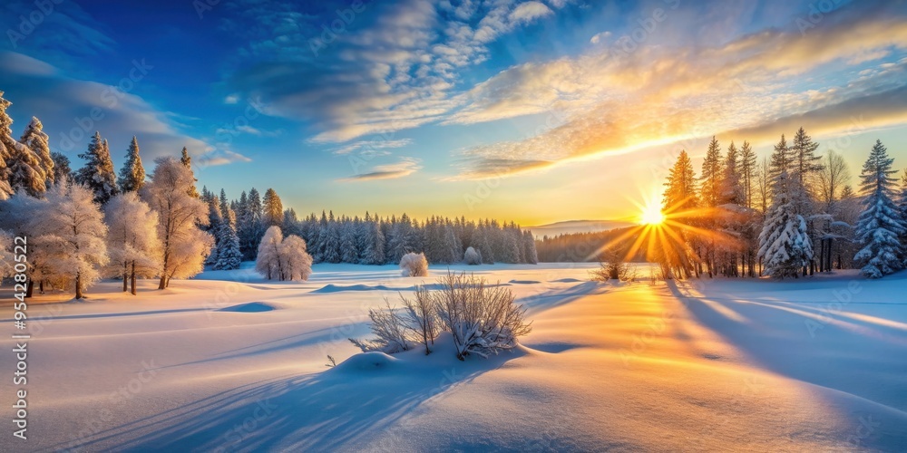 Sunny winter landscape with a beautiful sunrise , sunny, winter, landscape, sunrise, snow, trees, cold, frost, morning Sunny winter landscape with a beautiful sunrise , sunny, winter, landscape, sunrise, snow, trees, cold, frost, morning
