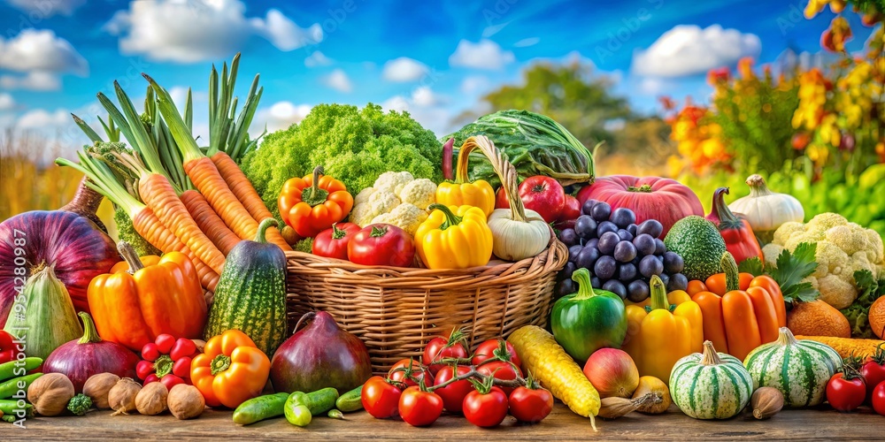 A beautiful display of abundant harvest showcasing fresh, vibrant produce A beautiful display of abundant harvest showcasing fresh, vibrant produce