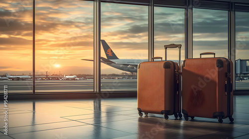 Two Suitcases Sit In Airpor...