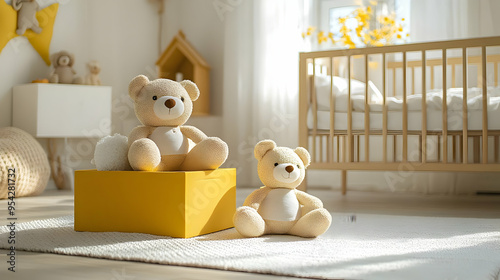 Two teddy bears in a nurser...