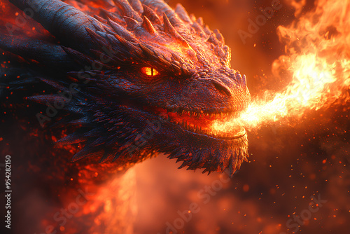 Naklejka fire dragon spits fire