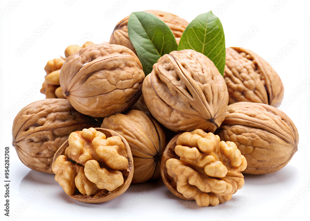 Bunch of fresh walnuts, isolated on white background. Clipping path Bunch of fresh walnuts, isolated on white background. Clipping path