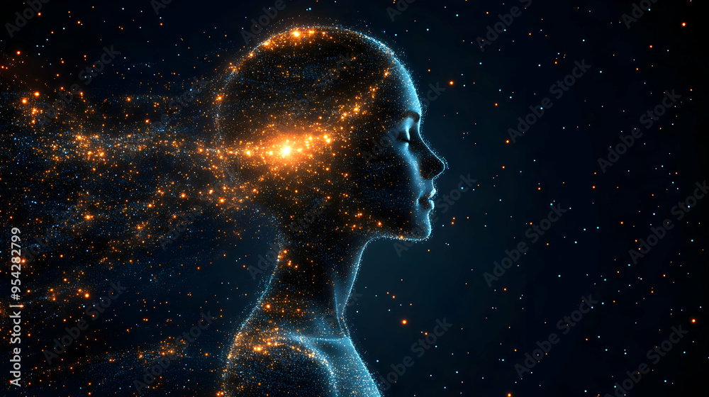 Abstract Cosmic Human Silhouette with Glowing Particles Abstract Cosmic Human Silhouette with Glowing Particles