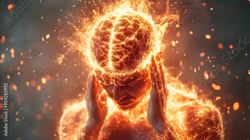 Burning Man with Head on Fire in Pain photo