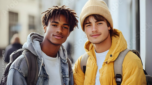 Two young men stand side-by...