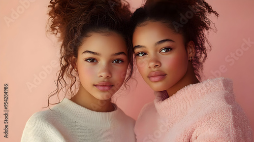 Two young women with curly ...