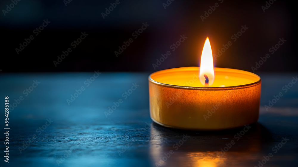 Burning Candle on Dark Table Burning Candle on Dark Table