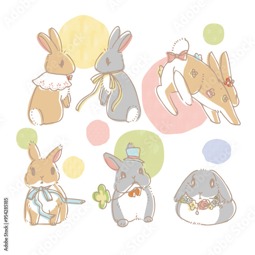 かわいい手書きウサギセット