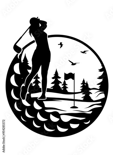 Golf | Golfers | Golf Player Mom | Golf Club | Nature Scene | Golf Ball | Club & Ball Sport | Golf Tournament | Original Illustration | Vector and Clipart | Cutfile and Stencil
