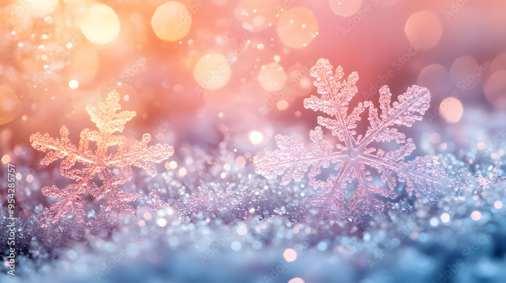 Sparkling Snowflake with Bokeh Lights on a Winter Background Sparkling Snowflake with Bokeh Lights on a Winter Background