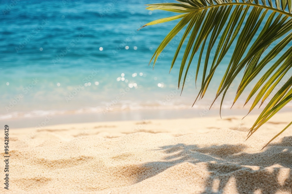 beach sand with palm branches on the background of the sea, ai beach sand with palm branches on the background of the sea, ai