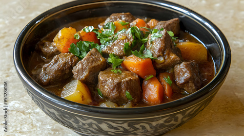 Beef Stew with Carrots and Potatoes in a Bowl